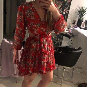 Missguided Floral cutout ruffle skater dress